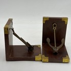 Vtg Nautical Ship Anchor Brass Bronze Wooden Book End Set Of 2 Beach House