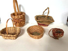 Lot 5 Vintage Antique Miniature Handmade Woven Splint Coil Baskets