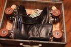 Vintage Betty Lytle M a r s i  Cap Toe Black Leather Roller Skates Chicago Sz 9