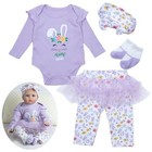 Reborn Baby Doll Clothes 22 Inch Girl Cute Purple Rabbit 4 Piece For 20-22 