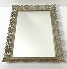 Vintage Ormolu Mirrored Vanity Tray Gold Filigree Dresser Hollywood Regency 15 