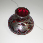 Antique Art Noveau Alvin Sterling Silver Overlay Red Glass Vase 3 3 4 