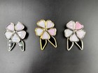 Vintage Stained Glass Sun Catcher Flowers Set Of 3 Gold And Silver Color Rim