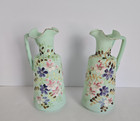 Antique Pair  2  Victorian Bristol Glass Vases Hand Blown   Painted Pitchers 8 