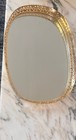 Vintage Oval Vanity Mirror Perfume Dresser Tray Gold Tone Filigree 9 5 X 13 5 In
