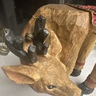 Vintage Carved Wood Reindeer Plant Stand Christmas Stool Hand Painted 14 