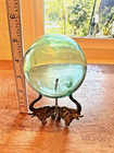 Japanese Green Glass Fishing Float Buoy Hand Blown 3  With Brass Elephant Tripod