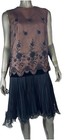 Vintage 1970s Chiffon Sheer Dress Jack Bryan Black   Brown Embroidered Floral