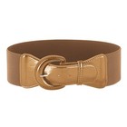 Wide Elastic Waist Belt For Ladies Polyurethane Leather With Buckle Closure