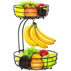  2-tier Countertop Fruit Basket Bowl With Banana Hanger For Kitchen  Black