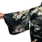 Vintage Japanese Kimono Robe Black Geisha Floral Scenic Print Kyoto Japan Sz 45