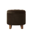 Large Round Button Tufted Storage Ottoman Chocolate Brown Velvet - Homepop