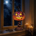 Stained Glass Halloween Pumpkin Table Lamp  Jack-o-lantern Night Light  Vintage