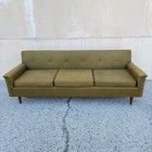Vintage Mid Century Modern Greenish Brown Tufted 82  Sofa Couch W  Walnut Legs