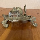 Brass Inkwell Glass Inkwell Holder Ornate Art Nouveau Vintage