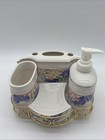 Vintage Ceramic Floral Bathroom Set 5 Pc Shabby Chic Cottagecore Gold Wire Rack