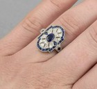 Lab Created Sapphire Diamond Vintage Style Art Deco Engagement 14k Gold Fn Ring