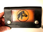 Vtg Black Leather Chain Biker Wallet Brown Horse Embossed Leather Patch