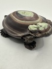 Vintage Eye Agate Green   Brown Detailed Hand Carved Japanese Turtle  1 8 Lbs