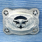 Cowgirls Cowboys Western Steer Stars Scroll Trophy Dress Belt Buckle Vtg  cpa942