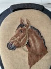 Antique Horseshoe Foot Rest Stool W  Horse Needlepoint