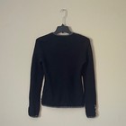 Trina Turk Black Knit 100  Wool Cardigan Blazer Gold Button Pockets Size S
