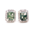 Natural Moss Agate Octagon Stud Earrings 925 Sterling Silver Moissanite Jewelry