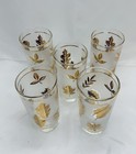 Libbey Golden Foliage Frosted Gold Leaf Highball Glass Set Of 4 Mid Century Bar