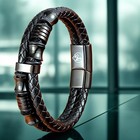 Wsesto Bracelet Black Leather Stainless Steel Magnetic Gift Idea Men s Bracelet