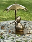 Vintage Solid Brass Duck Figurine With Umbrella Excellent Condition 