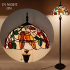 Tiffany Floor Lamp Double Tropical Birds Stained Glass Standing Reading Light   