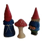 Pottery Signed Garden Gnome Statue Set Elf Pixie Vintage