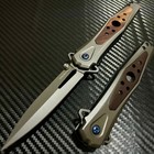 8 75    Wood Military Tactical Edc Spring Assisted Open Blade Folding Pocket Knife