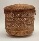 Vintage 9 5  Tall Round Woven Wicker Rattan  Basket 