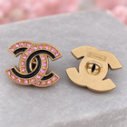 10 Pcs Chanel Cc Pink Rhinestone Black Enamel Gold Buttons 20x22mm Set Of 10