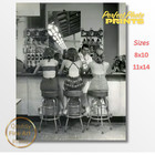 Vintage 1950s Girls Sitting At Soda Shop Counter Giclee Fine Art Print