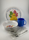 Vintage Care Bears Child Melamine Dish Set Bowl Plate Cup Oneida Utensils 1984