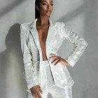 White Sequined Suits For Women Modern Prom Party Ladies Outfits 2 Pcs Slim Fit