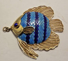 Antique Chinese Export Silver Gold Vermeil Blue Enamel Fish Pendant