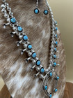 Native American Navajo Handmade Silver Kingman Turquoise Squash Blossom Set 18   