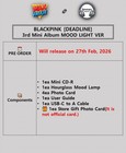 Blackpink Deadline 3rd Mini Album Mood Light Ver  cd lamp 4card guide cable gift