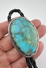 2 1 8  Vtg Navajo Sterling Silver Royston Turquoise Stamped Oval Bolo Tie 61g