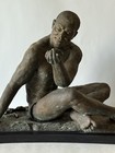 Large Antique Modern Art Figurative Man Bronze Sculpture Statue Vintage Signed