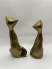 Vintage Mid Century Modern Brass Cat Figurines Pair Mcm Korea Decor