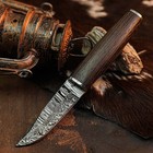 8 6  Damascus Tactical Knife Half Tang Wood Handle Fixed Blade   Sheath