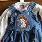 Vintage Ds Beauty And The Beast Floral Ruffle Bow Denim Overall With Shirt 4t