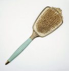 Antique Vintage Guilloche Gold Tone Brush Enamel Victorian Art Deco Mint Green
