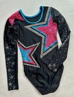 Ozone Gymnastics Leotard Competition Black Pink Star Rhinestone Bling Gk Sz Axs