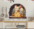 Rat Mouse Hole 5 Cheese Food Wall Sticker Realistic Adhesive Decal Kitchen Room