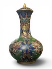 Vintage Chinese Cloisonn   Miniature Bud Vase With Original Lid     Floral Enamel